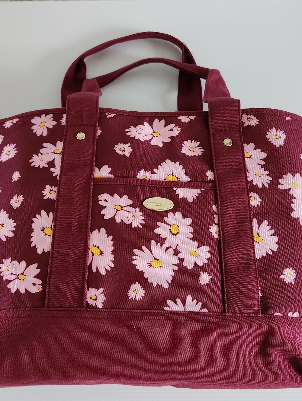 Coach fragrance Floral Tote Bag in Burgundy with Pink Blossoms NEW - Picture 5 of 6